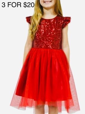 🌟Zunie Girls 5T Red Sequin and Tulle Party Dress